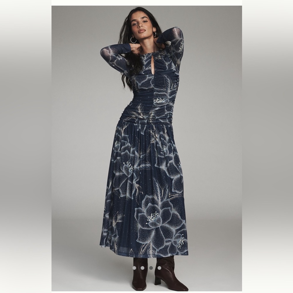 Farm Rio x Anthropologie Long Sleeve Keyhole Maxi Dress Size Small NWT